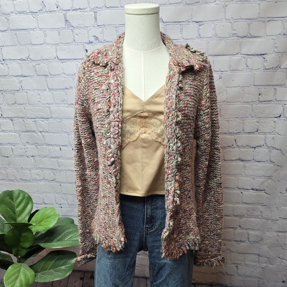 Chadwick Cardigan Sweater Pink Marled Loopy Trim - Medium - Picture 2 of 7